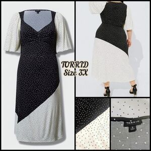 TORRID, Maxi Studio Knit Mix, Dot Print Dress, Black & Ivory, Size 3X
